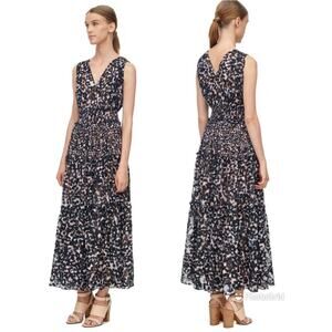 Rebecca Taylor Oleander Clip Silk Sleeveless Floral Tiered Maxi Dress Medium
